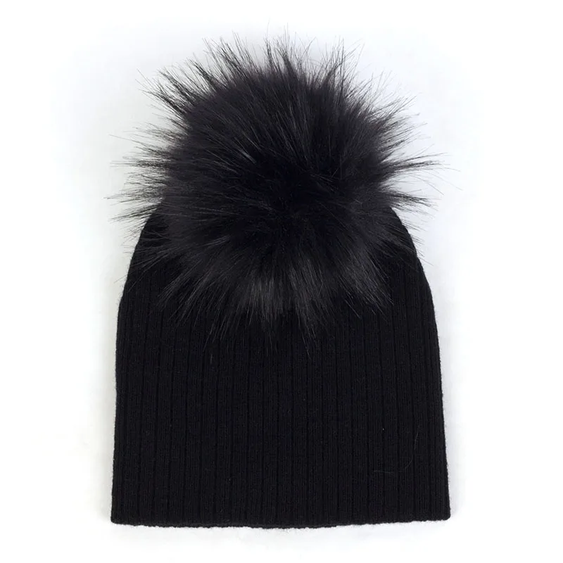 Outdoor Windproof Soft Ribbed Cotton Beanies Hats With Faux Fur pompom Newborn Baby Autumn Winter Warm Fashion Skullies Beanie mens winter hat skullies Skullies & Beanies