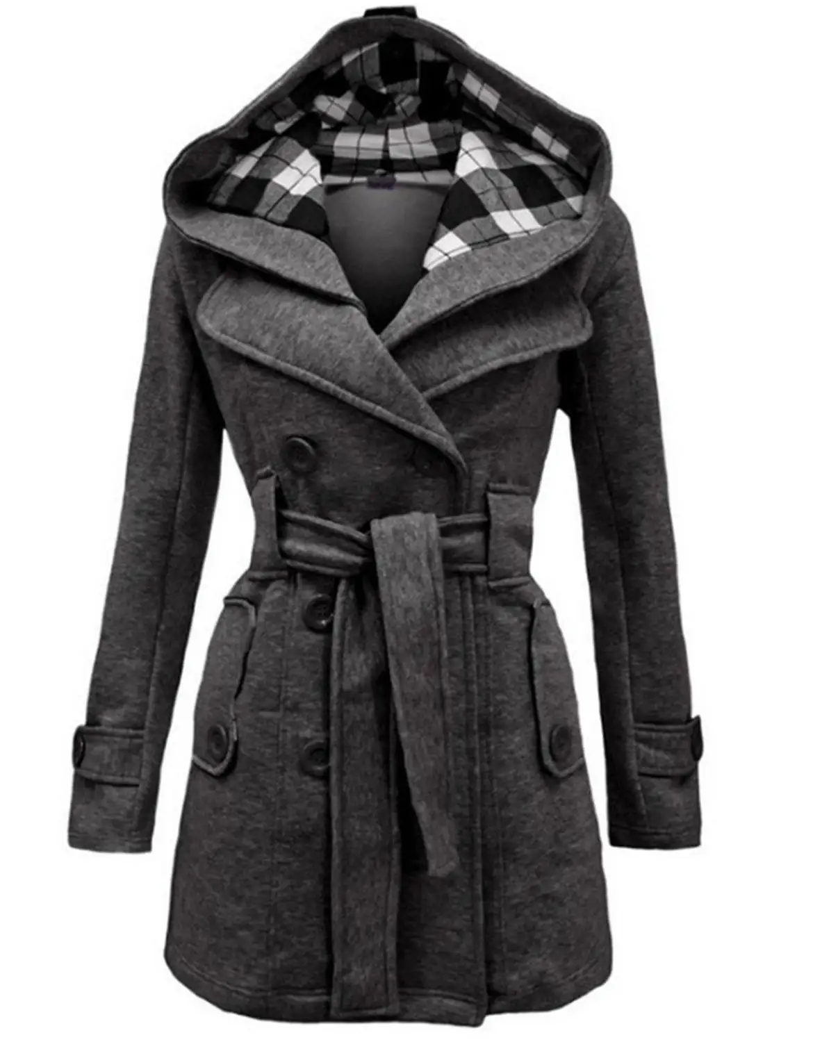 Женские пальто осень зима модная длинная шерстяная красная верхняя одежда женское пальто с капюшоном повседневные куртки теплый флис для леди пальто - Цвет: Серый