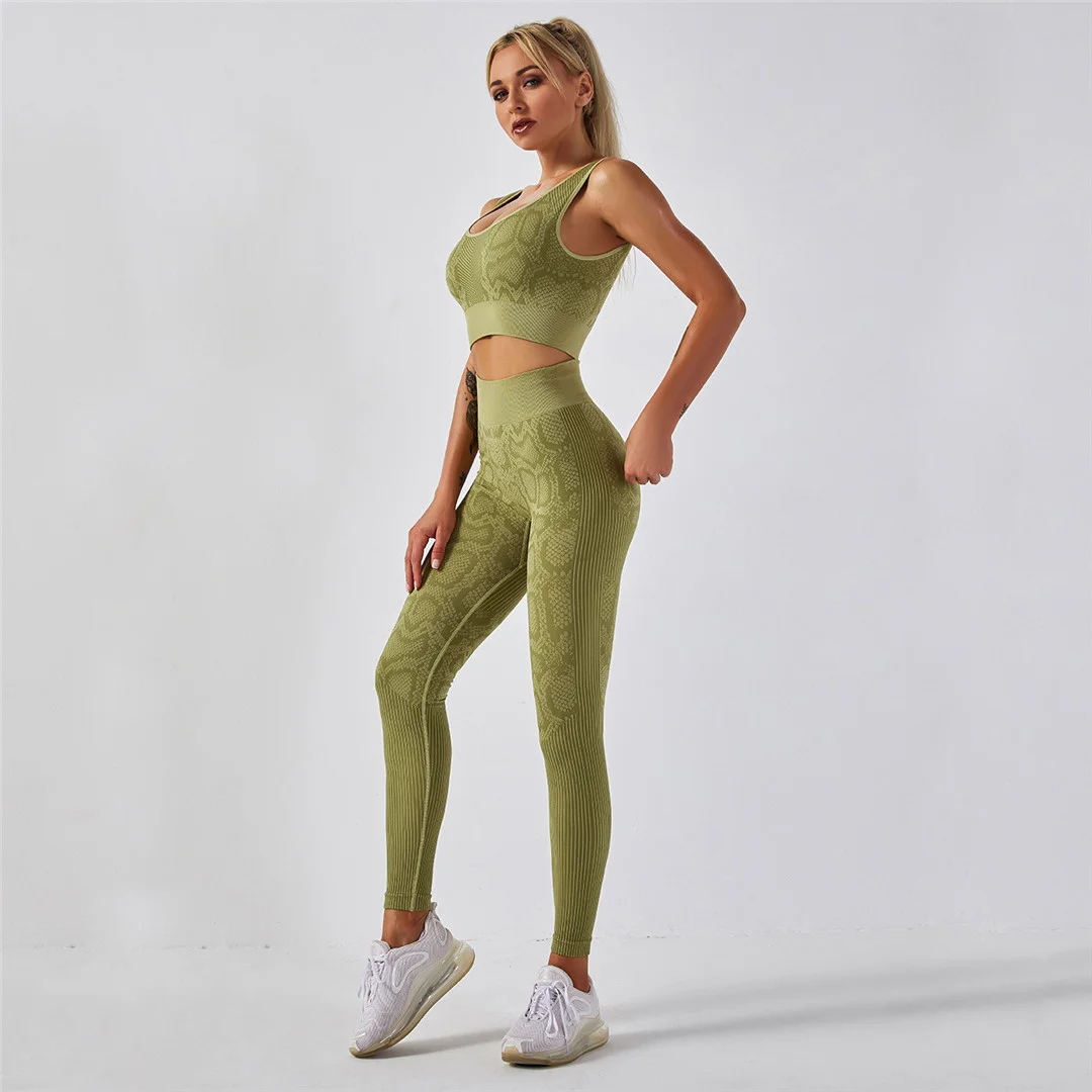 Womens Workout Outfit 2 Pieces Seamless Yoga Leggings with Sports Bra Snake Pattern Gym Clothes Set Sportswear Yoga Suit Womens Workout Outfit 2 Pieces Seamless Yoga Leggings with Sports Bra Snake Pattern Gym Clothes Set Sportswear Yoga Suit