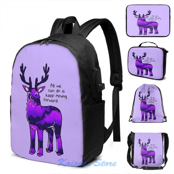 

All We Can Do is Move Forward Night Sky Stag USB Charge Backpack men School bags Women bag Travel laptop bag