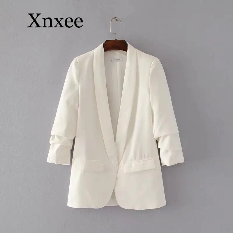 Spring Autumn Red Jacket Blazer Women Folded Sleeve Notched Office Lady Suit Coat Female Solid Casual Outerwear Women Coat Red