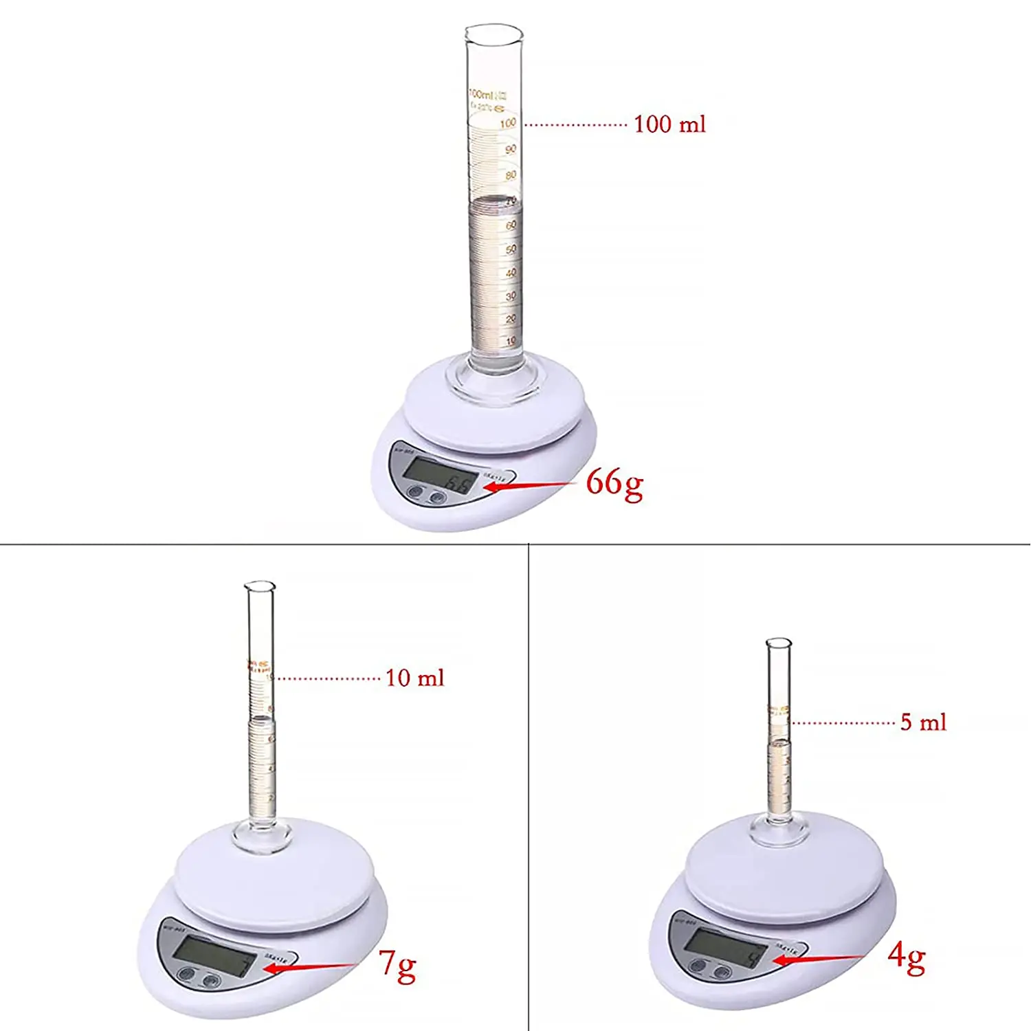 Glass Measuring Cylinder Set Glass Graduated Cylinder Thick Measuring Cylinders 5ml 10 ml 100ml with Glass Pipette Dropper Red Rubber Cap 3ml