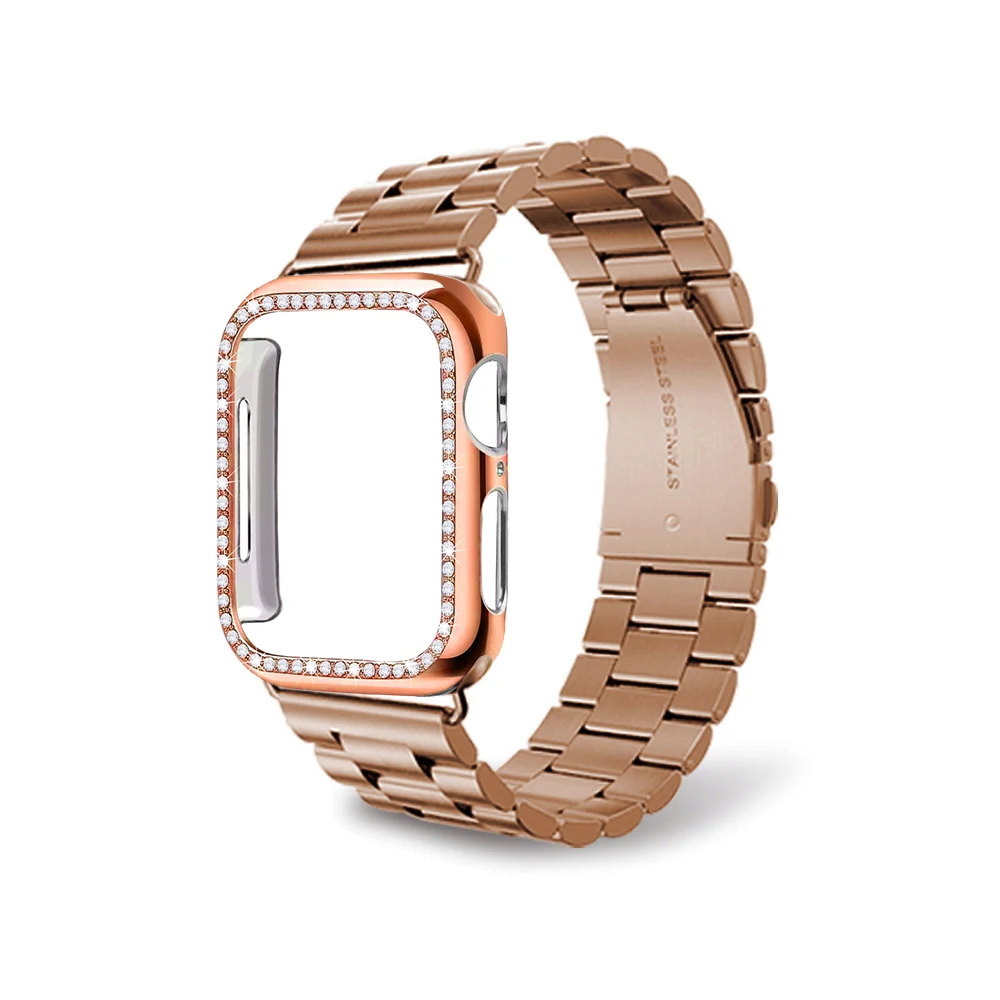Ремешок из нержавеющей стали+ чехол для Apple Watch, версии 5 40 мм 44 мм металлический браслет для наручных часов iwatch серии 4/3/2/1, 42 мм, 38mmStrap аксессуары