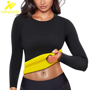 

NINGMI Women Sport Shirts Warming Sweater Neoprene Sauna Body Shaper Waist Trainer Shapewear Blouse Tank Top Long Sleeve Jacket