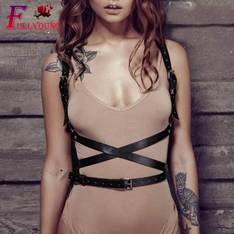Fullyoung сексуальный кожаный жгут БДСМ бондаж воротник сексуальный Панк Rave Goth Erotico подтяжки для тела Rave чокер в клетку жгут