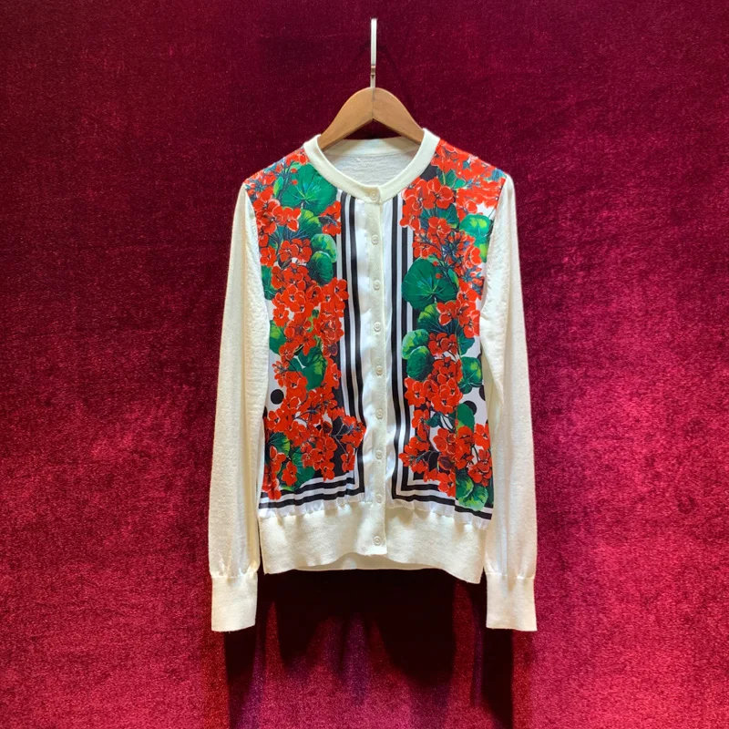 ^Cheap New ladies fashion printing splicing minus age sweater long sleeved knitted cardigan female