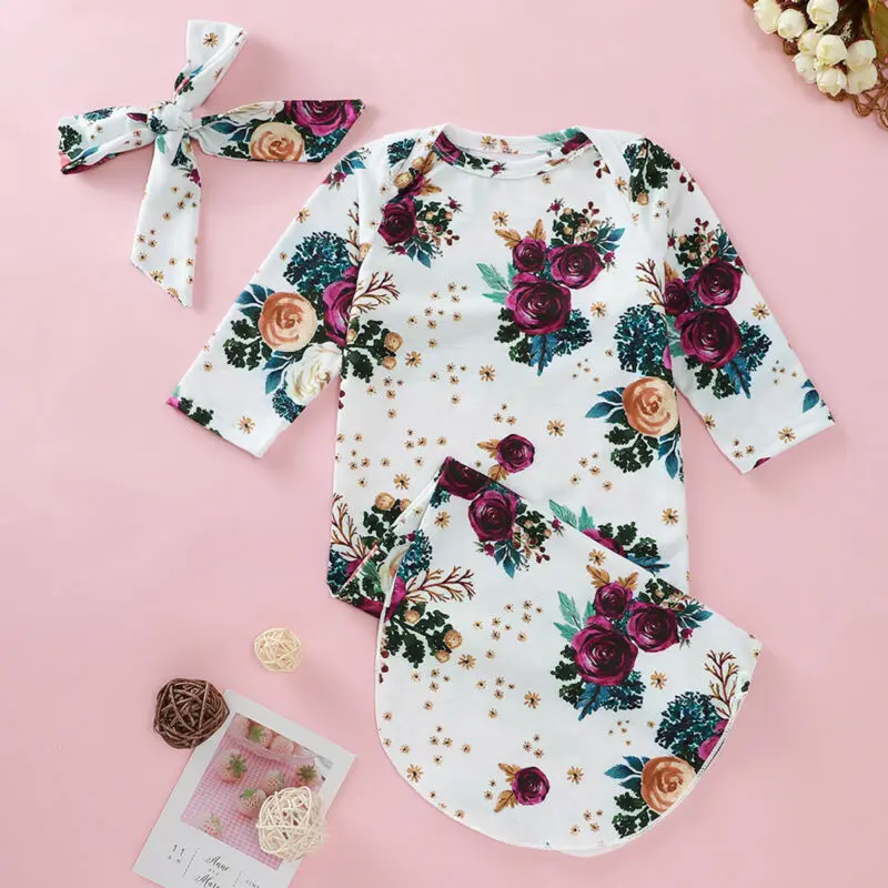 Brand New Baby Sleeping Bags Infant Girls Long Sleeve Soft Autumn Cotton Headband Outfit Set Bow Print Fashion Hot 2019 | Мать и ребенок