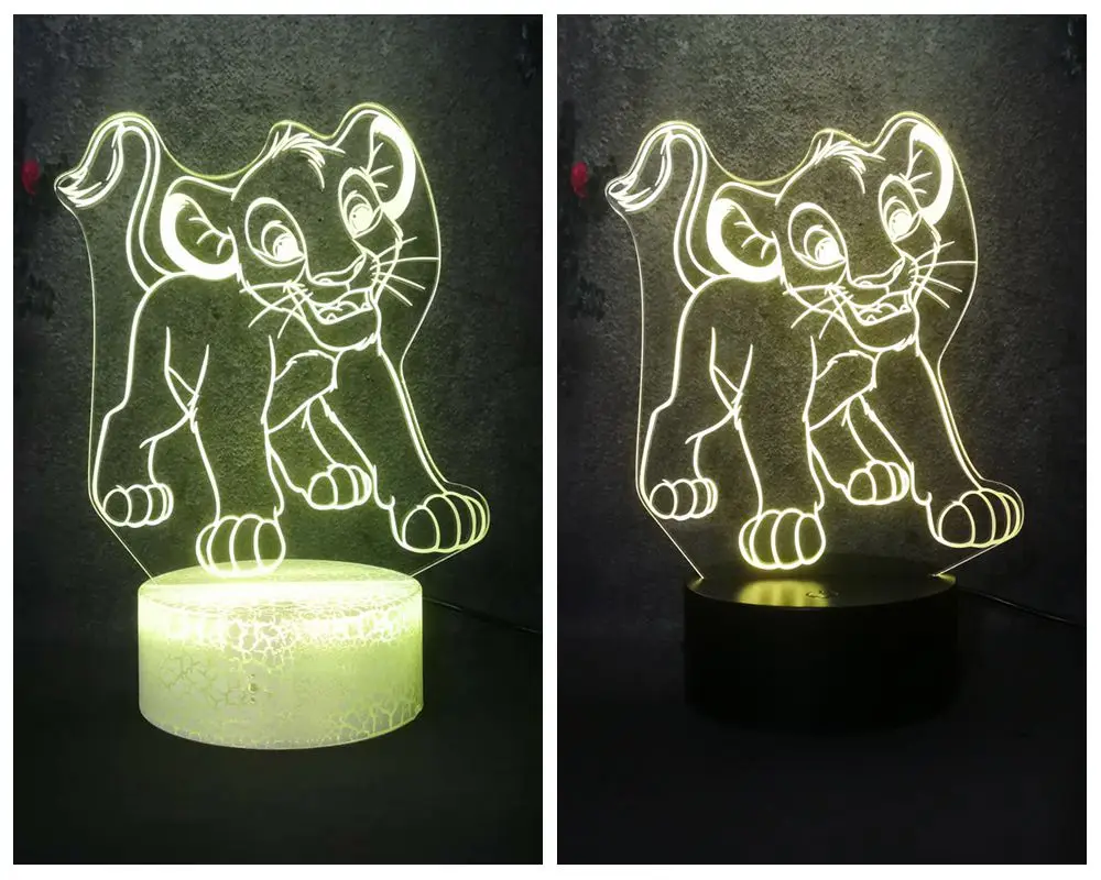 Аниме мультфильм животное маленький лев Король Simba форма светодиодный ребенок ночник 3D креативная Иллюзия 7 цветов изменить прикроватные настольные лампы