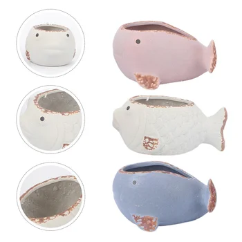 

3Pcs Flowerpot Tabletop Ceramic Small Container Bonsai Planter