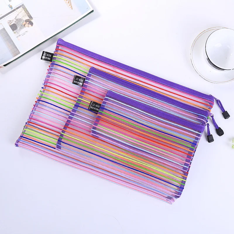 

grid A4 A5 B4 B5 B6 Colorful Waterproof Nylon Transparent mesh zippe Bag File Folder Stationery Storage school Supplies