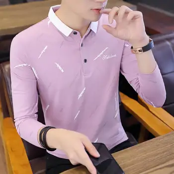 

Autumn new style long sleeve T-shirt with mulberry silk men's trend casual ice silk top solid color collar