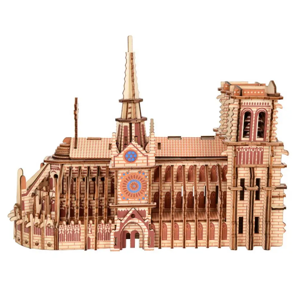 3D Wooden Puzzles Notr e Dame Cathedral Puzzle DIY Woodcraft Assembly Kit Education Toys For Kids Building Gift | Игрушки и хобби