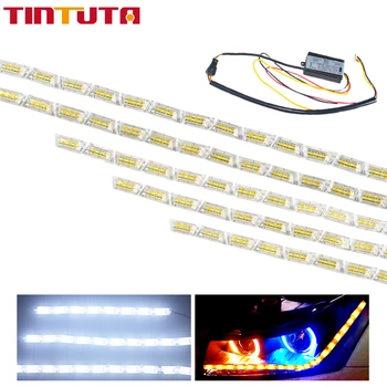 

2PCS 8/10/12/14/16SMD Flexible LED Strip Lights DRL Daytime Running Light Sequential Flow Headlight Corner Turn Signal DRL With