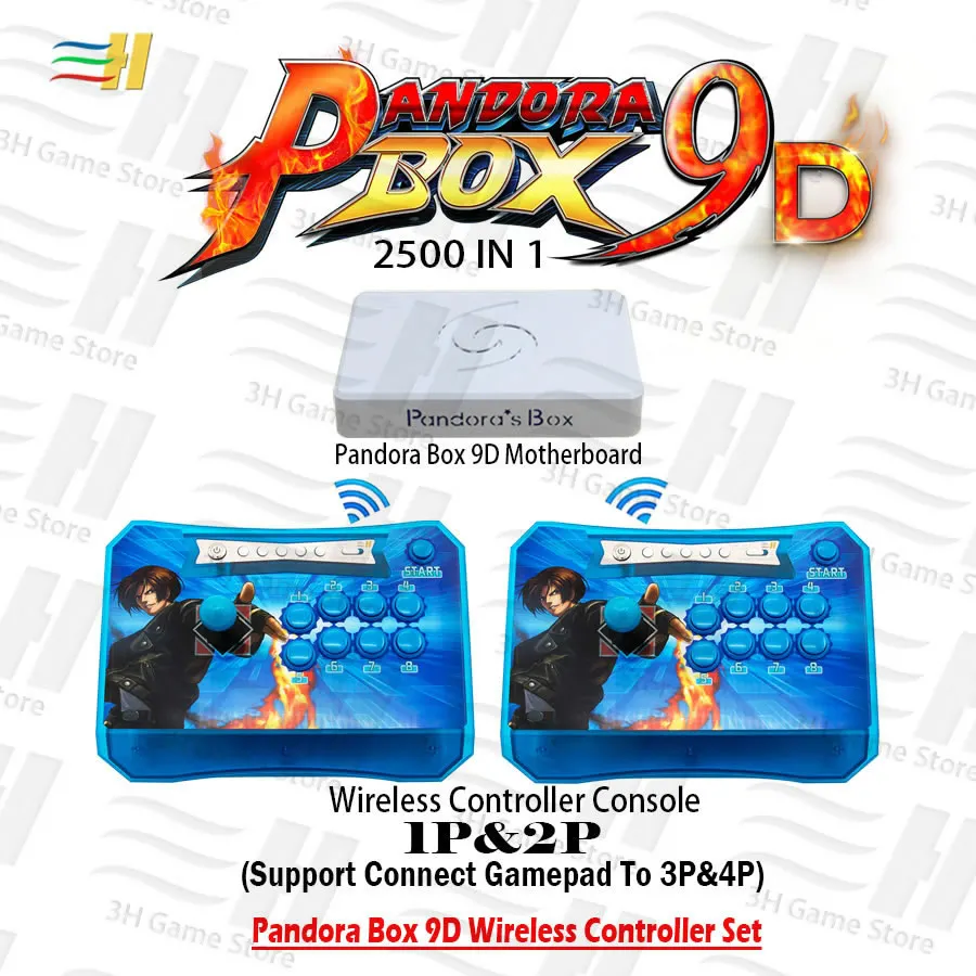 Pandora Box 9d 2500 in 1 wireless controller 2 players arcade joystick button console support 3P 4P