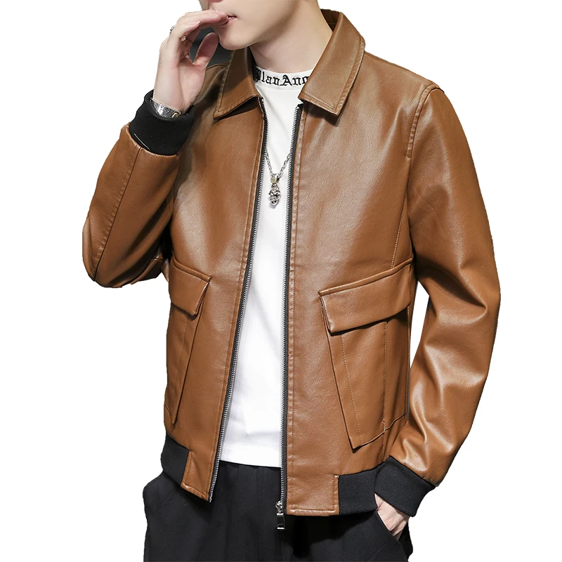 

HAWAIFISH Faux Leather Jacket Men Motorcycle Casual Warm Coat Windproof Coat Autumn 2021 Mens Leather Jacket And Coat