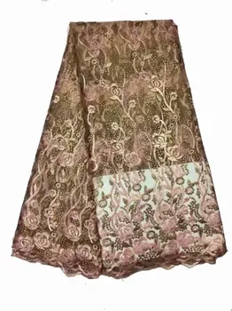 

African Lace Fabric 5 yards High Quality Guipure Lace Tulle French Embroidered Mesh Lace Fabric Gold White for African Wedding