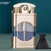  2023 Zorro New Windproof Waterproof Kerosene Lighter with Transparent Oil Tank Creative Retro Grinding Wheel Flint Metal Lighter 