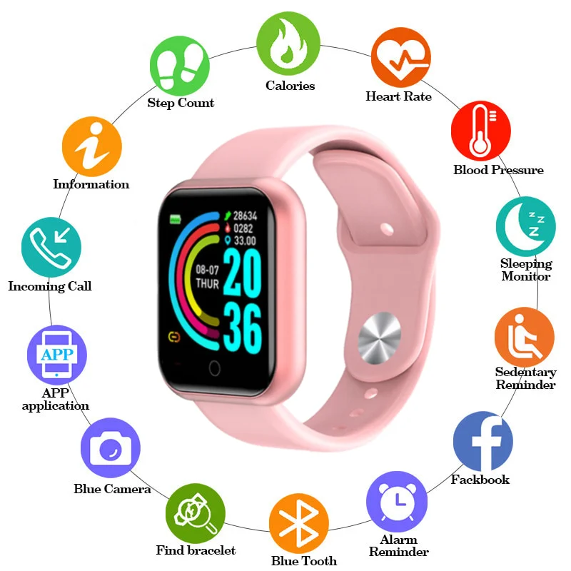 

2020 Fashion Smartwatch Y68 Waterproof Bluetooth Smart Watches Sports Fitness Tracker Heart Rate Monitor Watch Fit Men Women