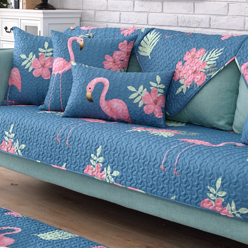 Flamingo 100% Cotton Sofa Cover Protector Slip Resistant Pets Slipcover Couch Towel for Living Room L-shaped | Дом и сад