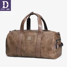 DIDE большая Вместительная дорожная сумка, Мужская винтажная сумка-мессенджер, кожаная водонепроницаемая сумка через плечо для мужчин, для сумок и обуви, дизайн с карманами