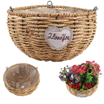 

2pcs Hanging Flower Pots Straw Woven Basket Rustic Succulent Plants Pots Decor for Home Office