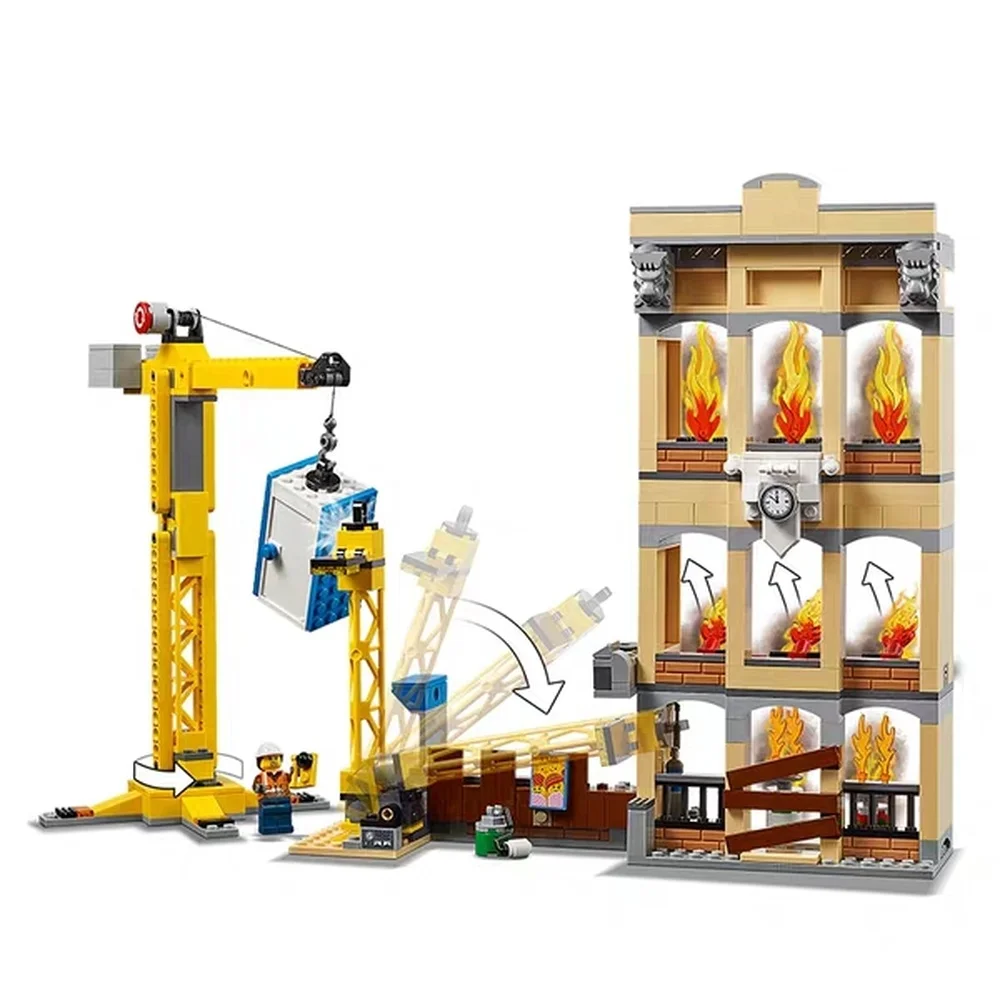 985pcs City Arctic Downtown Fire Brigade Ladder Truck Crane Helicopter 11216 Figure Blocks Toys Compatible with city