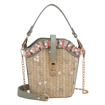 

New Mini Beach Straw Bag Explosion Shell Lace Embroidery Women's Shoulder Bag