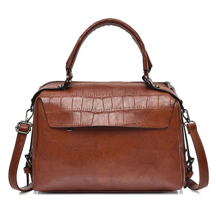 

2019 Korean-style New Style Crocodile Pattern BOSTON WOMEN'S Bag Hand Shoulder Oil Wax Leather WOMEN'S Bag