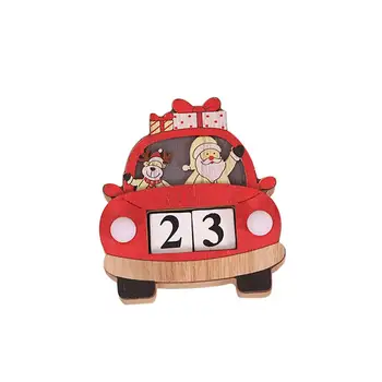 

Christmas Cartoon Car Shape Calendar Wood Desk Glowing Light Countdown Decor With button battery