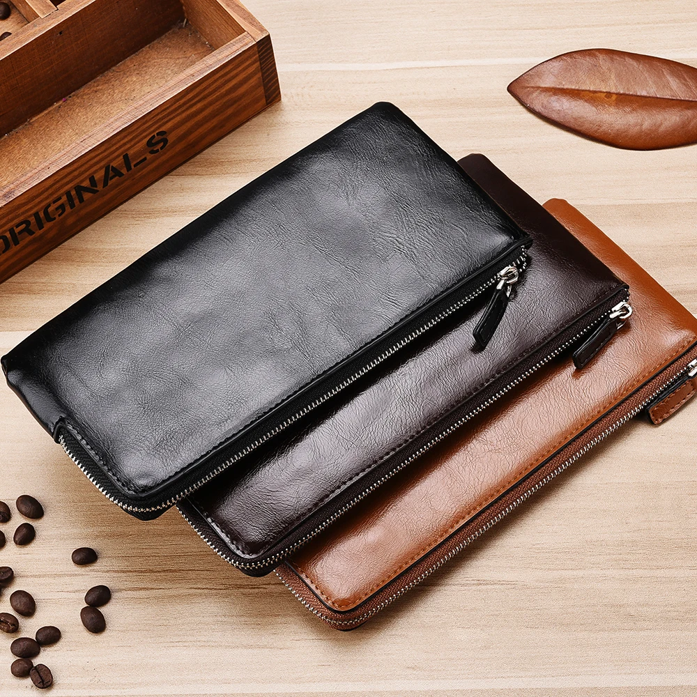 Universal Men's Long Wallet Genuine Leather Coin Purse Zipper Male Mobile Phone Bag Ultra-Thin Wallet Quality Business Handbag