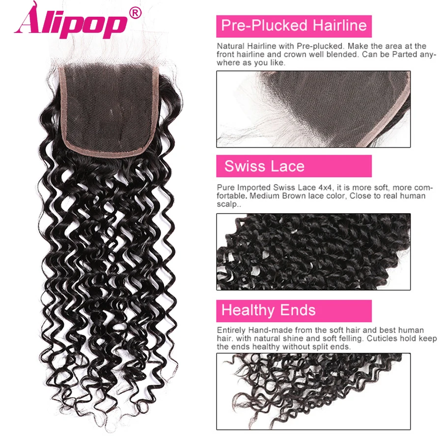 Malaysian Curly Hair With Closure 3 Bundles Remy Human Hair Bundles With Closure Can Customize Into A Curly wig For Free ALIPOP  (4)