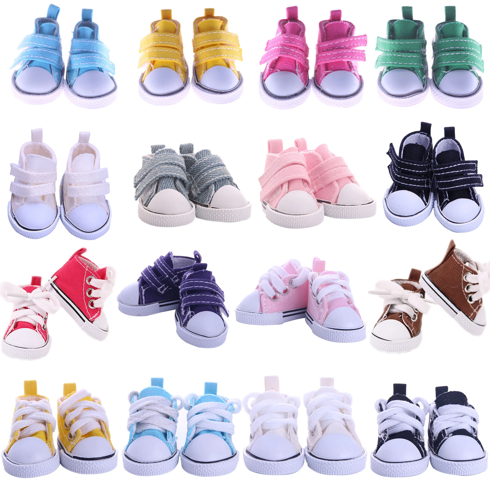 5cm Doll Shoes Multicolor Canvas Shoes With Shoelace Velcro For 14inch