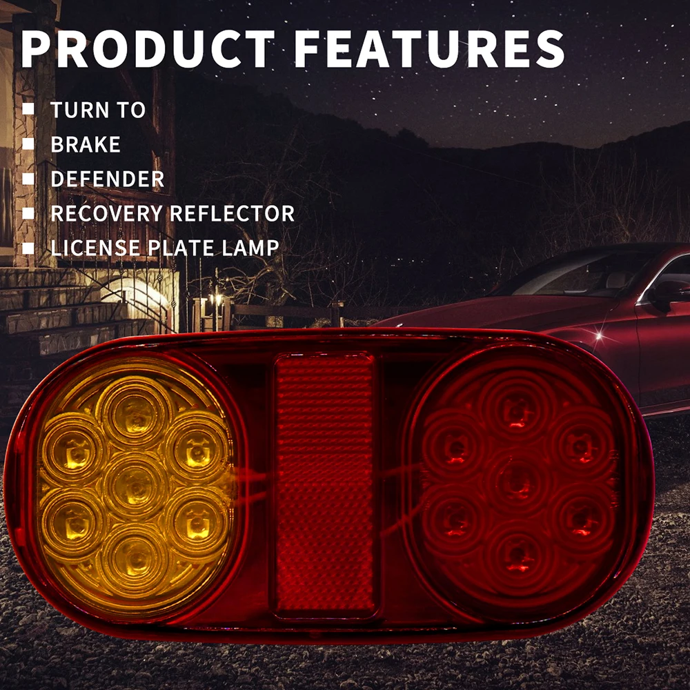 

Hot New Universal 1Pair 12V LED Tail Lights Stop Indicator Lamp with License Plate Light for Car Truck Trailer Boat