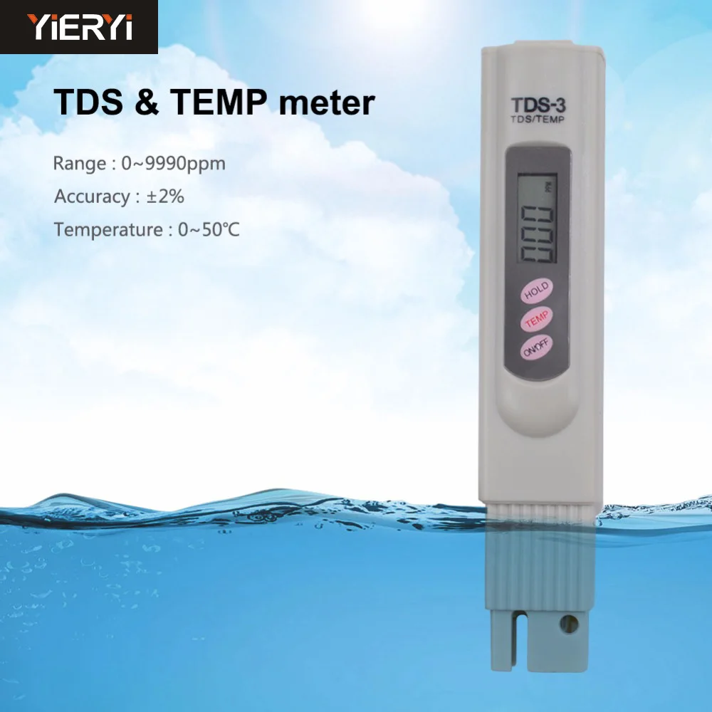 Yieryi TDS-3 цифровой измеритель качества воды Tds тестер чистоты 0-9999ppm для аквариума, воды, бассейна, спа, садоводства 10 шт