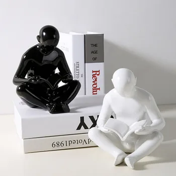 

INS Simplecity Ceramic Reader Figurines Home Decoration Ornaments Book Stand Bookbend Decoration Furnishings Study Room Decors