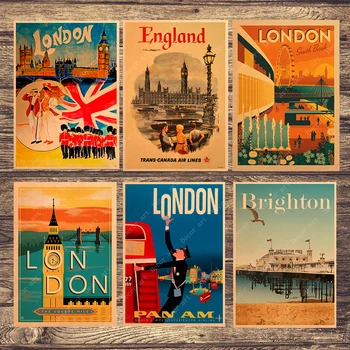 

Travel to London England Canvas Painting Vintage Wall Pictures Kraft Posters Coated Wall Stickers Home Decoration Gift