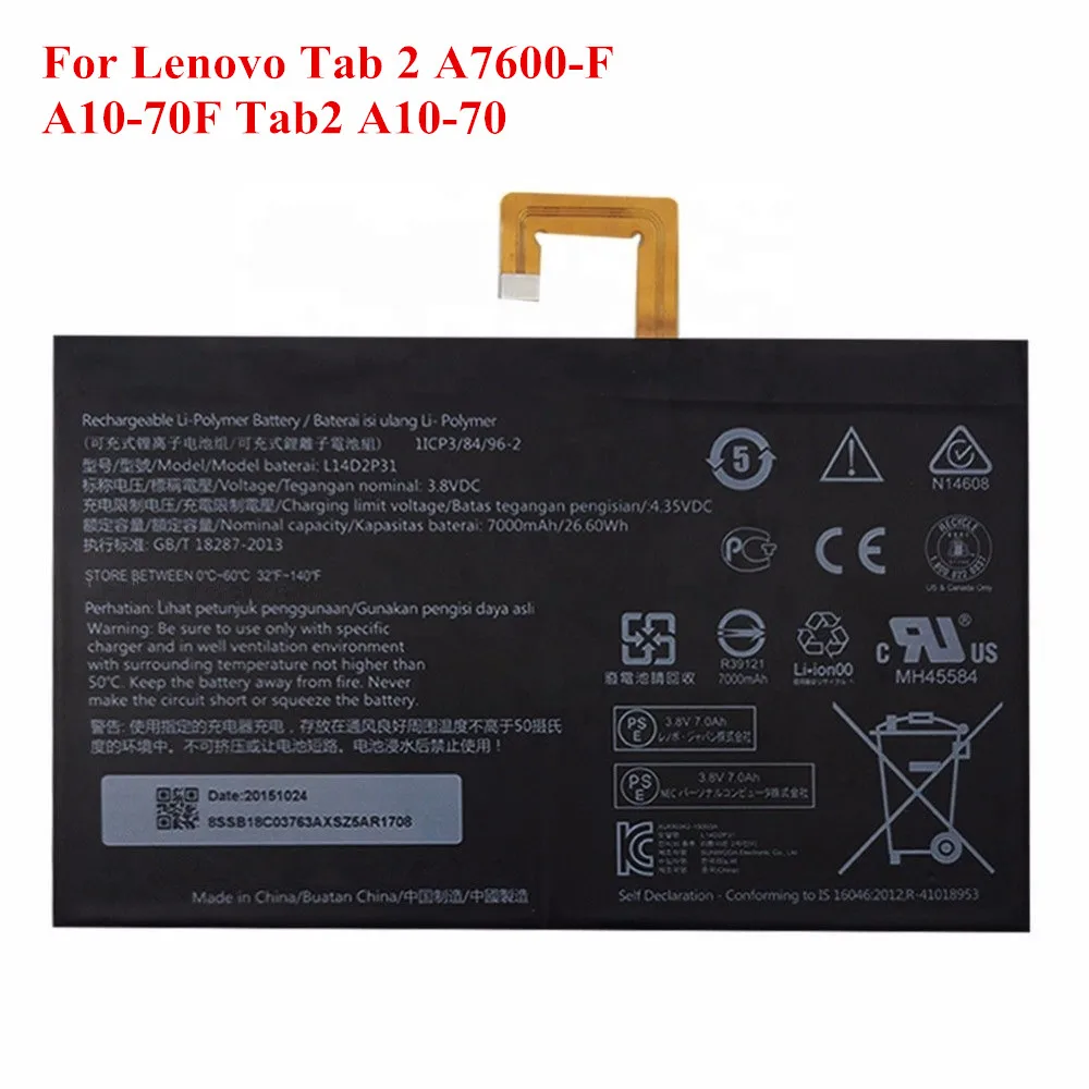 Аккумулятор L14D2P31 для Lenovo Tab 2 7000 A7600-F A10-70F A10-70 A10-70L мАч | Мобильные телефоны и