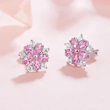Двойные милые серьги-гвоздики в виде сакуры для женщин, романтический цветок, кристалл, серебряный цвет, для девушек, модное ювелирное изделие, KAE132