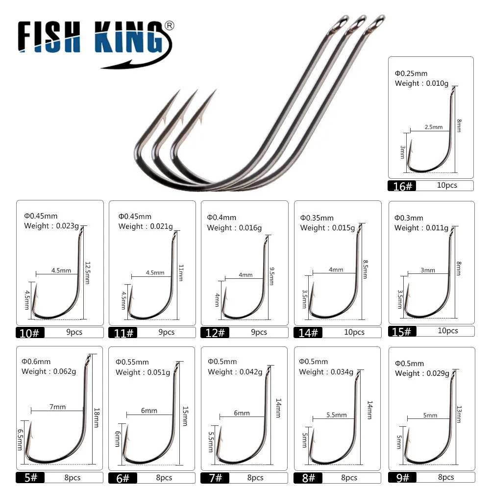 FISH KING & FTK 8-100 Pcs/Box High Carbon Steel Fishhooks barbed Hook Reservoir Pond Fishhooks High Efficiency Barbed Fishing