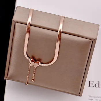 

Korean Lucky Snake Bones Chain Goodluck Butterfly Snake Chain Titanium Steel Does Not Fade Choker Sweet Fresh Gift Necklace