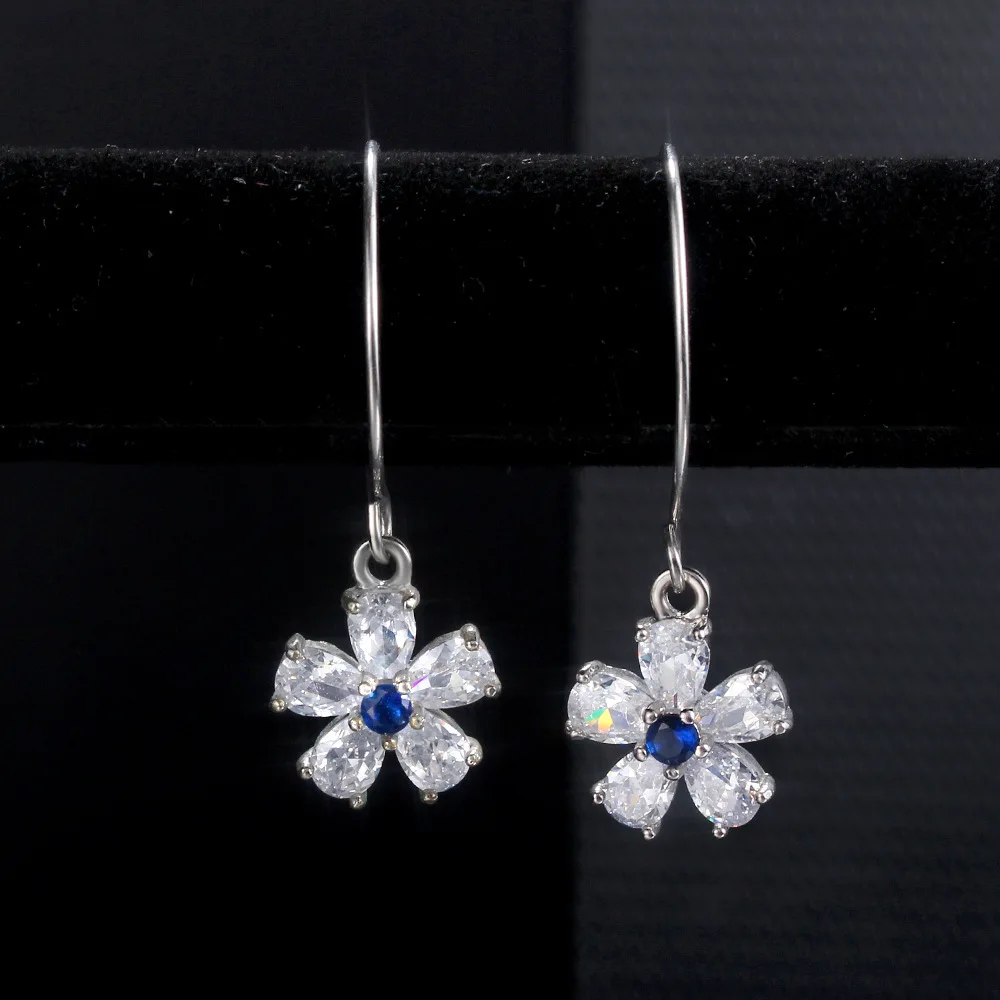 Evening Fashion Dazzling Piecing Drop Earrings For Women Flower AAA+ Zircon Silver Color Ear Jewelry Accessories Jewellry KAE350 | Украшения