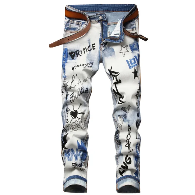 New Fashion Graphic Jeans With Holes 
