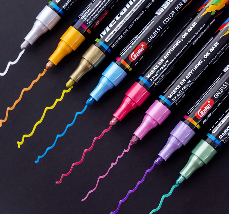 

GN 4/8/15/20Pcs Set Metal color Water-based Paint Marker Pens 3.0mm DIY Black card ceramic Craftwork Pen painting Art Supplies