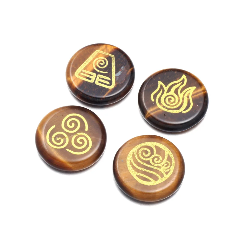 

Natural Stone Loose Beads Tiger Eye Round Shape with Four different Runes Making for Charms Jewelry Gifts for Women Size 25x25mm