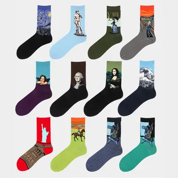 

Men's Oil Painting Funny Sock Harajuku Casual Hip Hop Funny Long Socks Cotton Streetwear Casual Novelty Socks