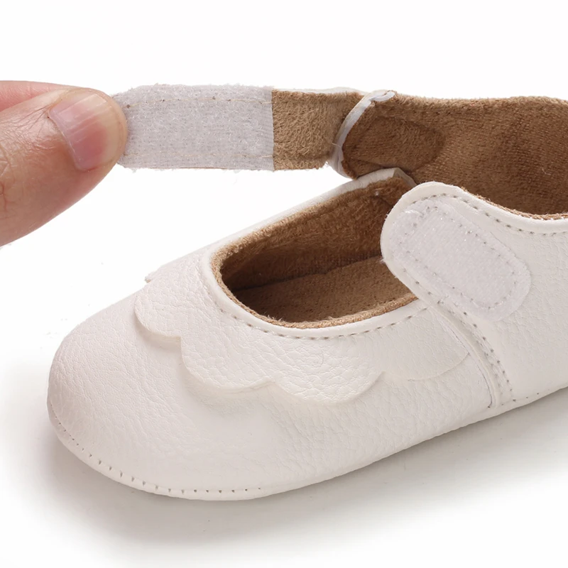 Infant Newborn Baby Girls Princess Non-Slip Floral Border Shoes Toddler Baby Soft PU Leather Prewalker Shoes Solid First Walkers