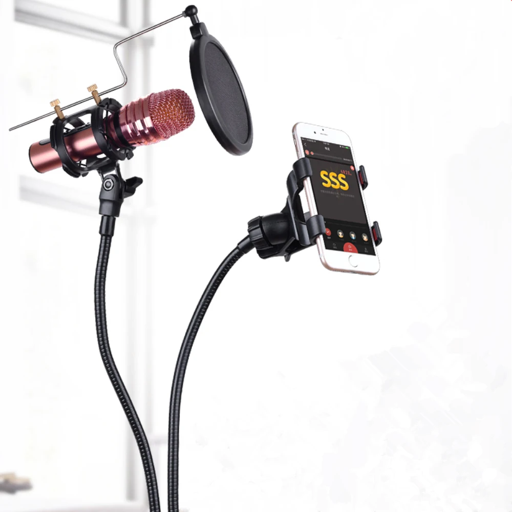 

3 in 1 Phone Microphone Stand Mount With Microphone Filter Flexible Long Arm Bracket 360 Degree Adjust microfono Mic Stand Kits