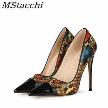 

Mstacchi Snake Pattern Patent Leather Sexy Pointed Women High Heel Shoes 2020 New Fashion Thin Heels Ladies Shoes Buty Damskie