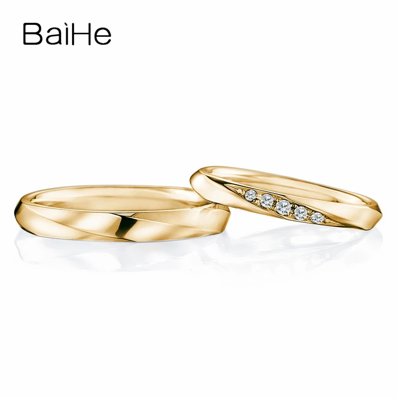 BAIHE Solid 18K Белое Золото 0.08ct Сертифицированный H/SI круглый натуральные Алмазы обручальные женщины тонкое обручальное кольцо ювелирные изделия
