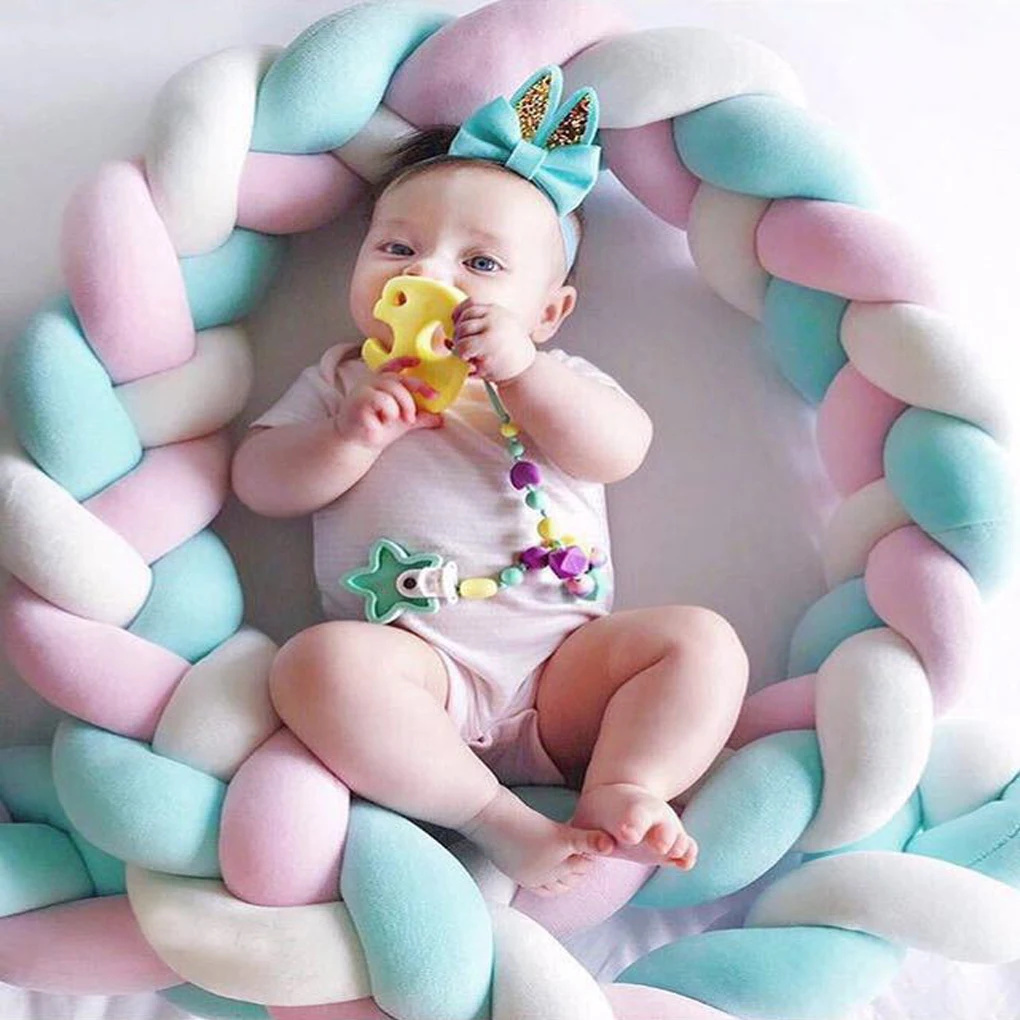 Cot Bedding Durable Braided Baby Crib/Cot Bumper Green, Green/White